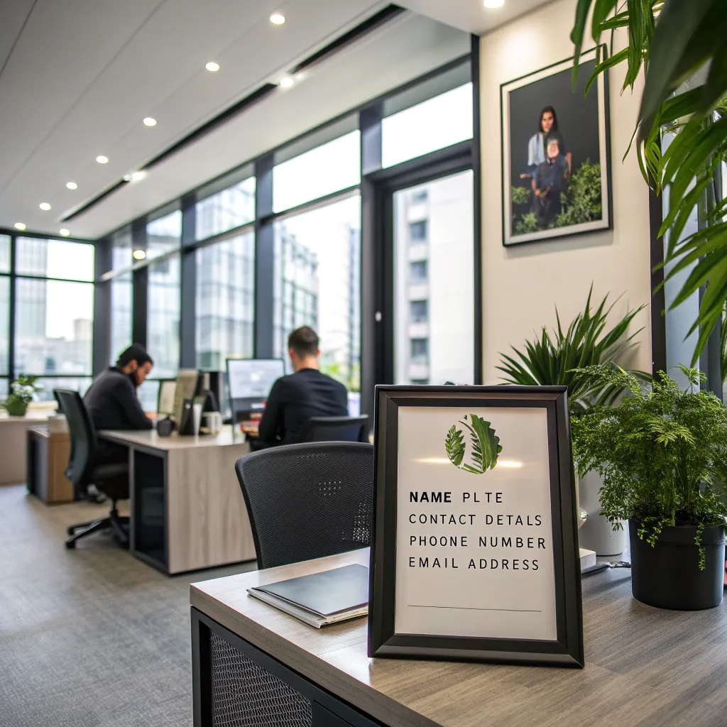 Modern office with contact details
